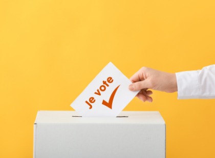 Boîte de vote avec l'inscription "Je vote"